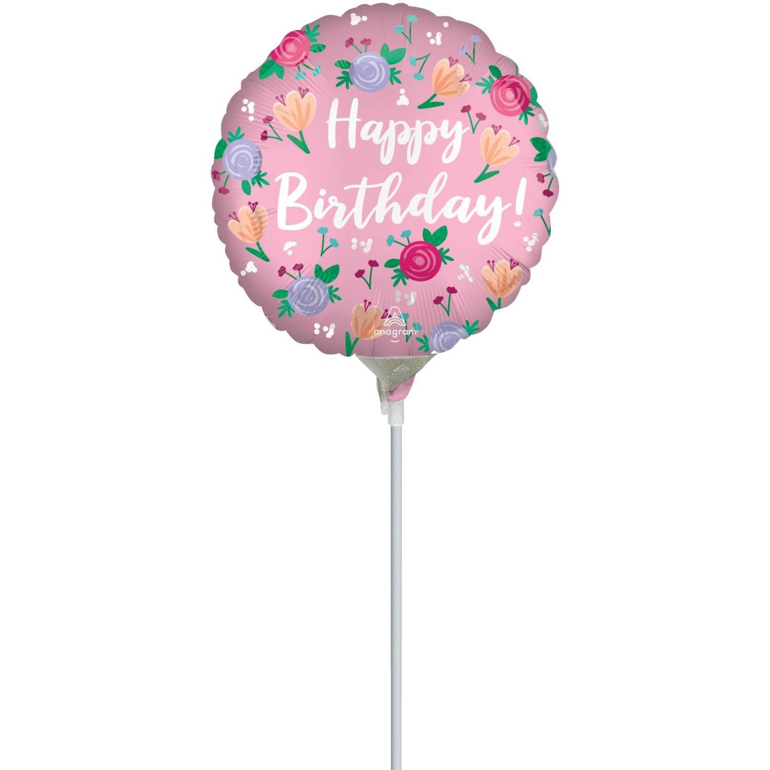 Foil Balloon - Mini - "Happy Birthday" - peonies - 23 cm